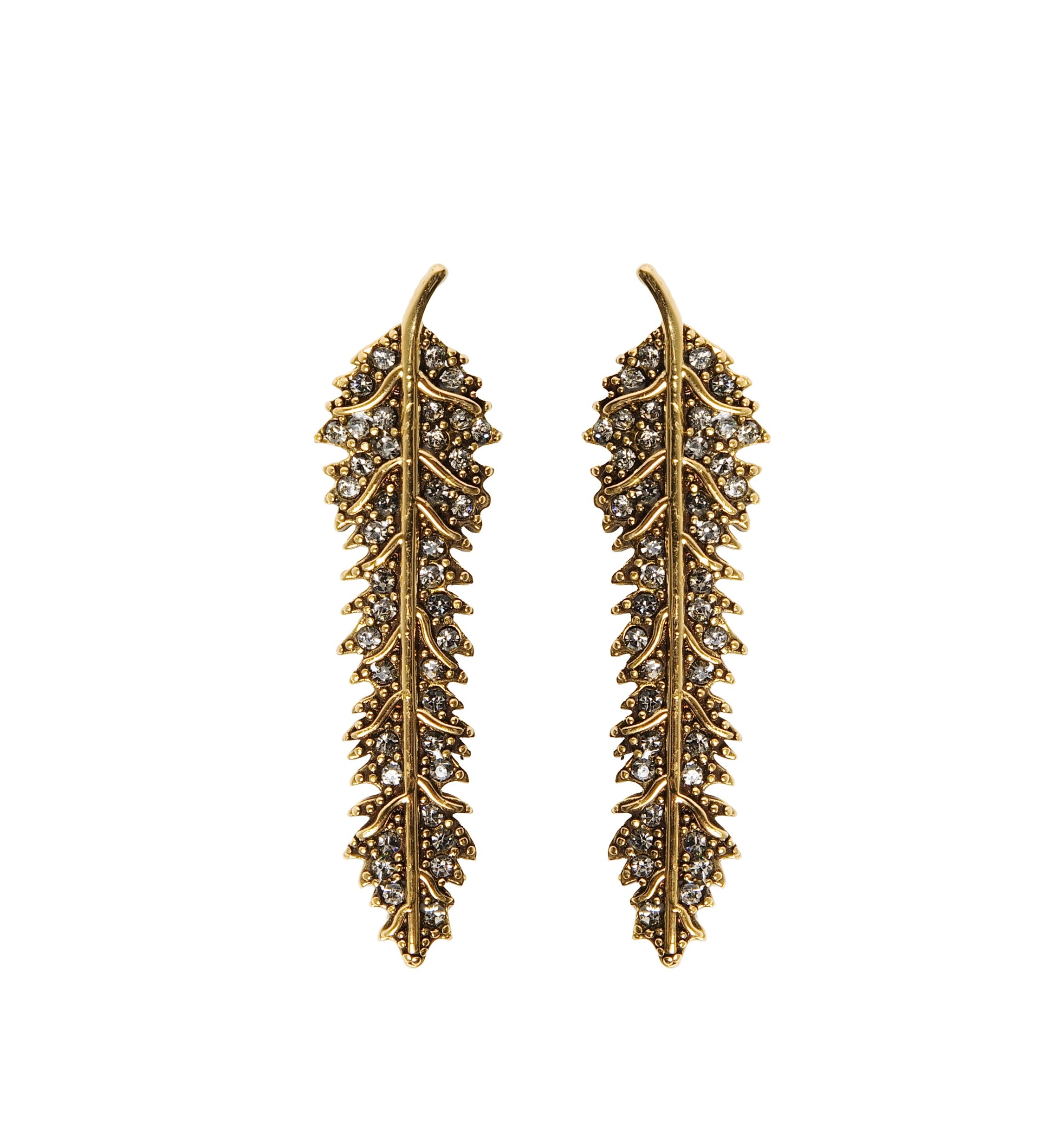 BRINCO FOLHAGEM LONGO CRAVEJADO OURO