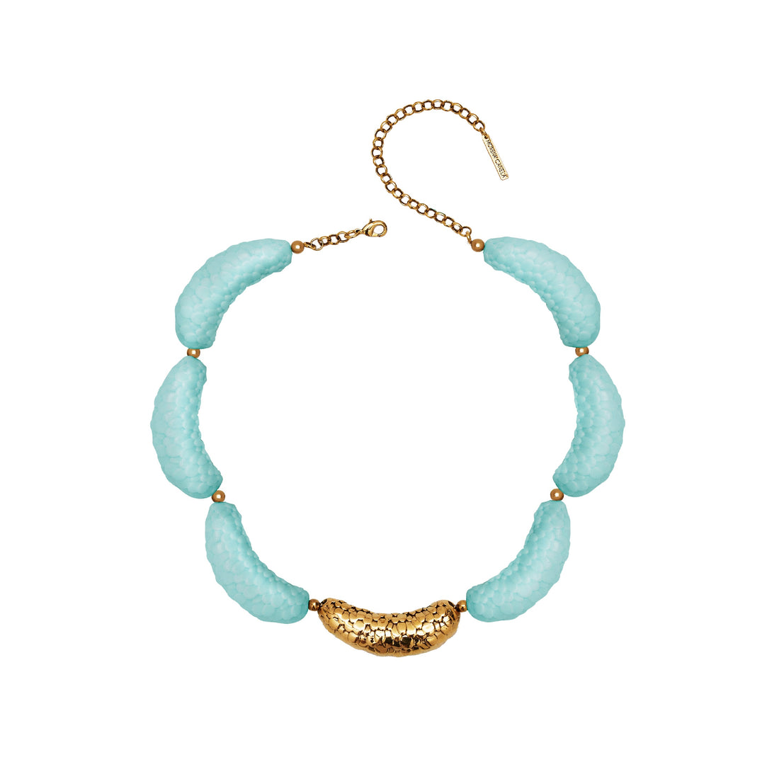 COLAR MARÉ ESCAMAS RESINA METAL CENTRO TURQUESA