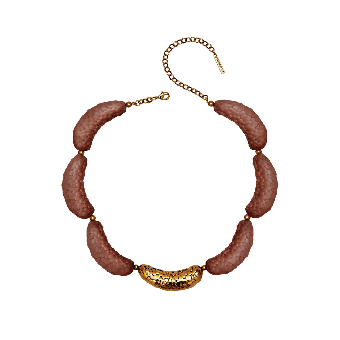 COLAR MARÉ ESCAMAS RESINA METAL CENTRO MARROM