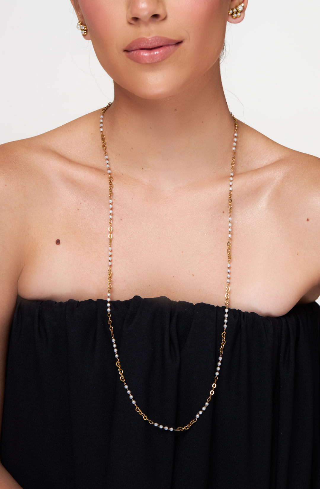 COLAR AURA CORRENTE PÉROLA CORAÇÃO 80CM PRATA