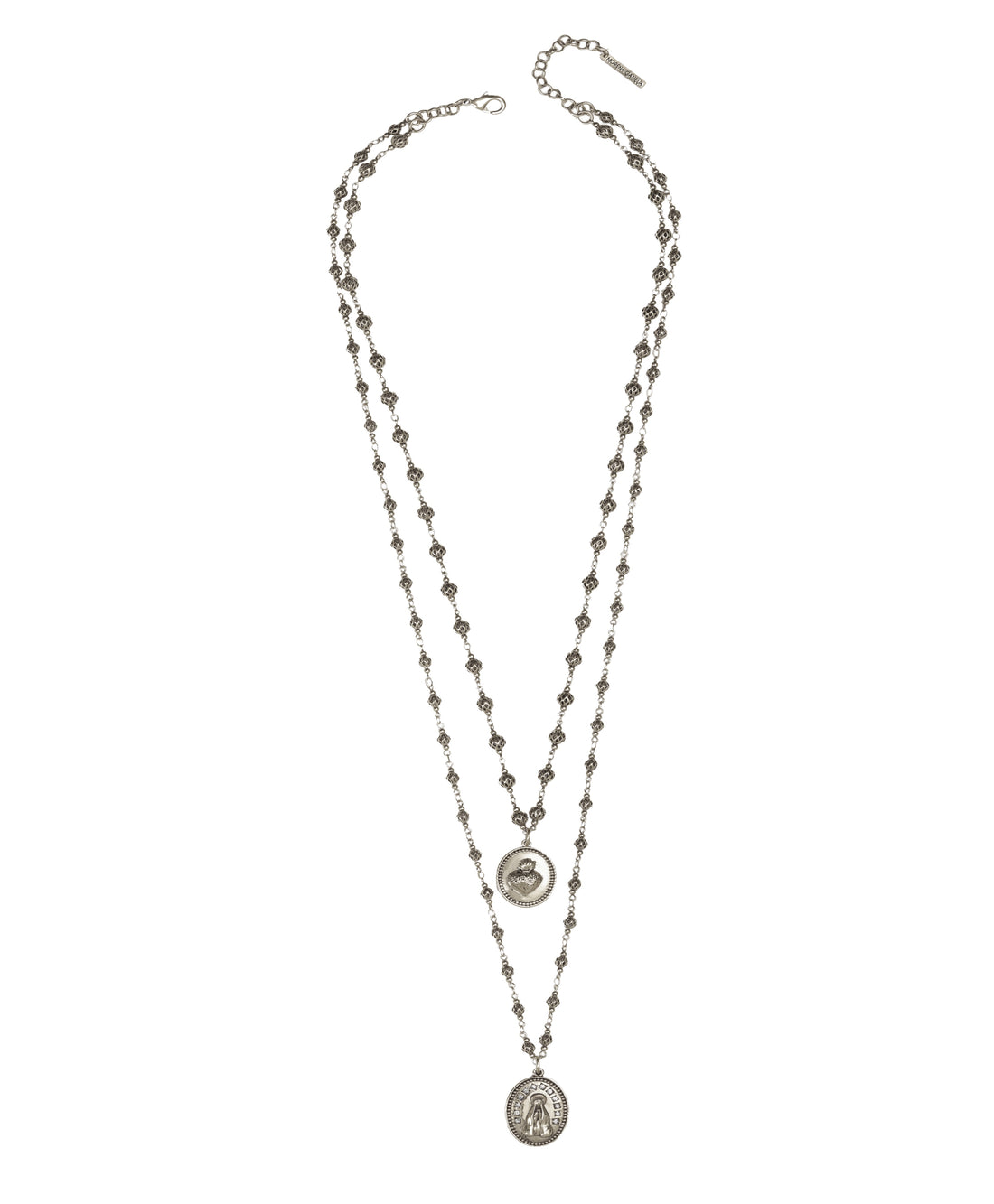 COLAR GUIA CORRENTES DUPLO, NS, IMACULADO CORAÇÃO PRATA