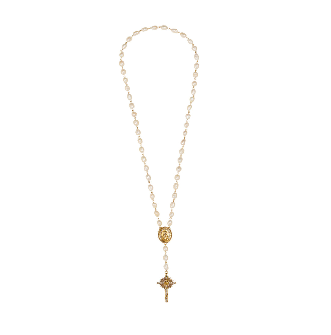 COLAR GUIA PÉROLAS NOSSA SENHORA CRUZ OURO