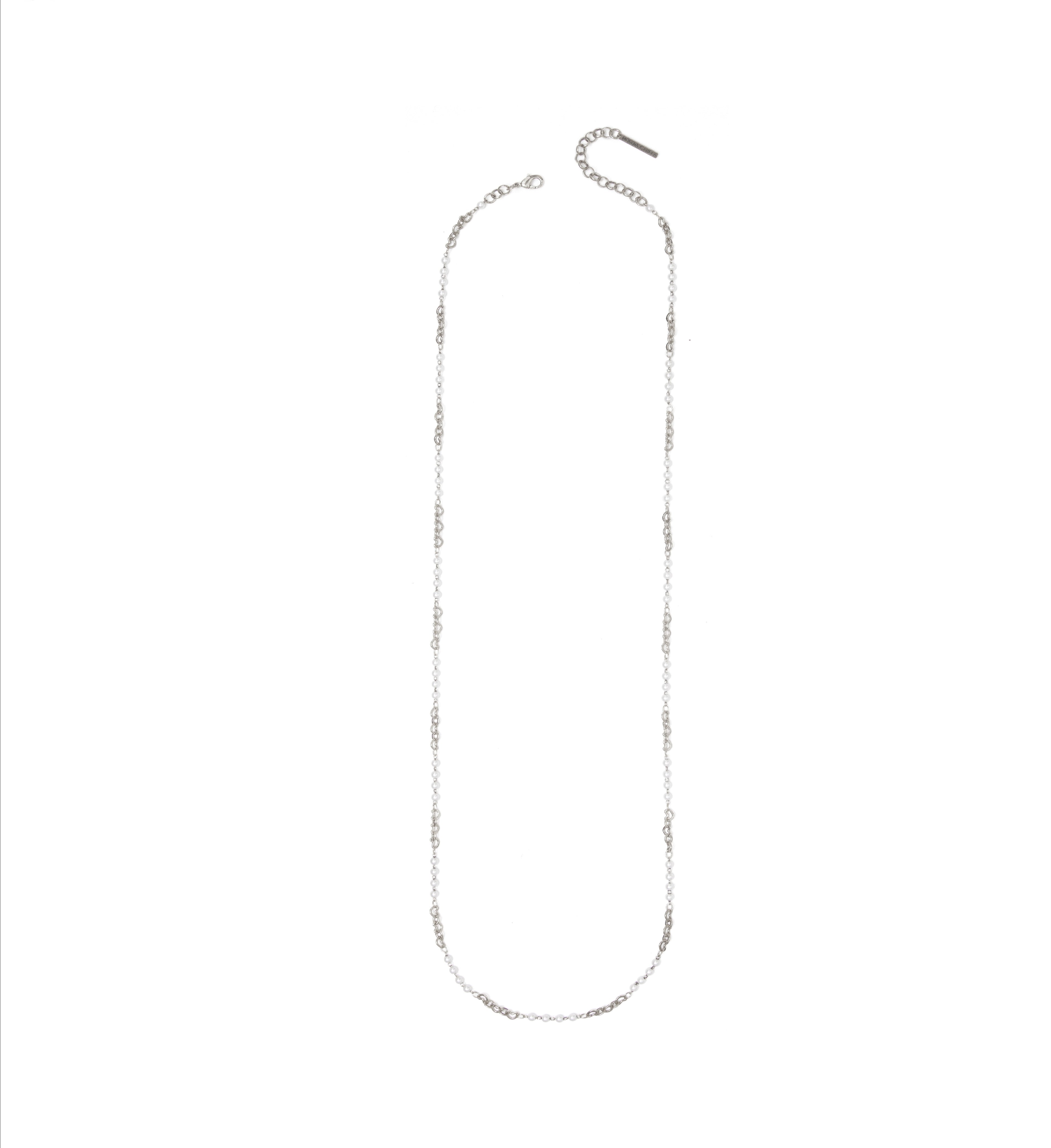 COLAR AURA CORRENTE PÉROLA CORAÇÃO 80CM PRATA