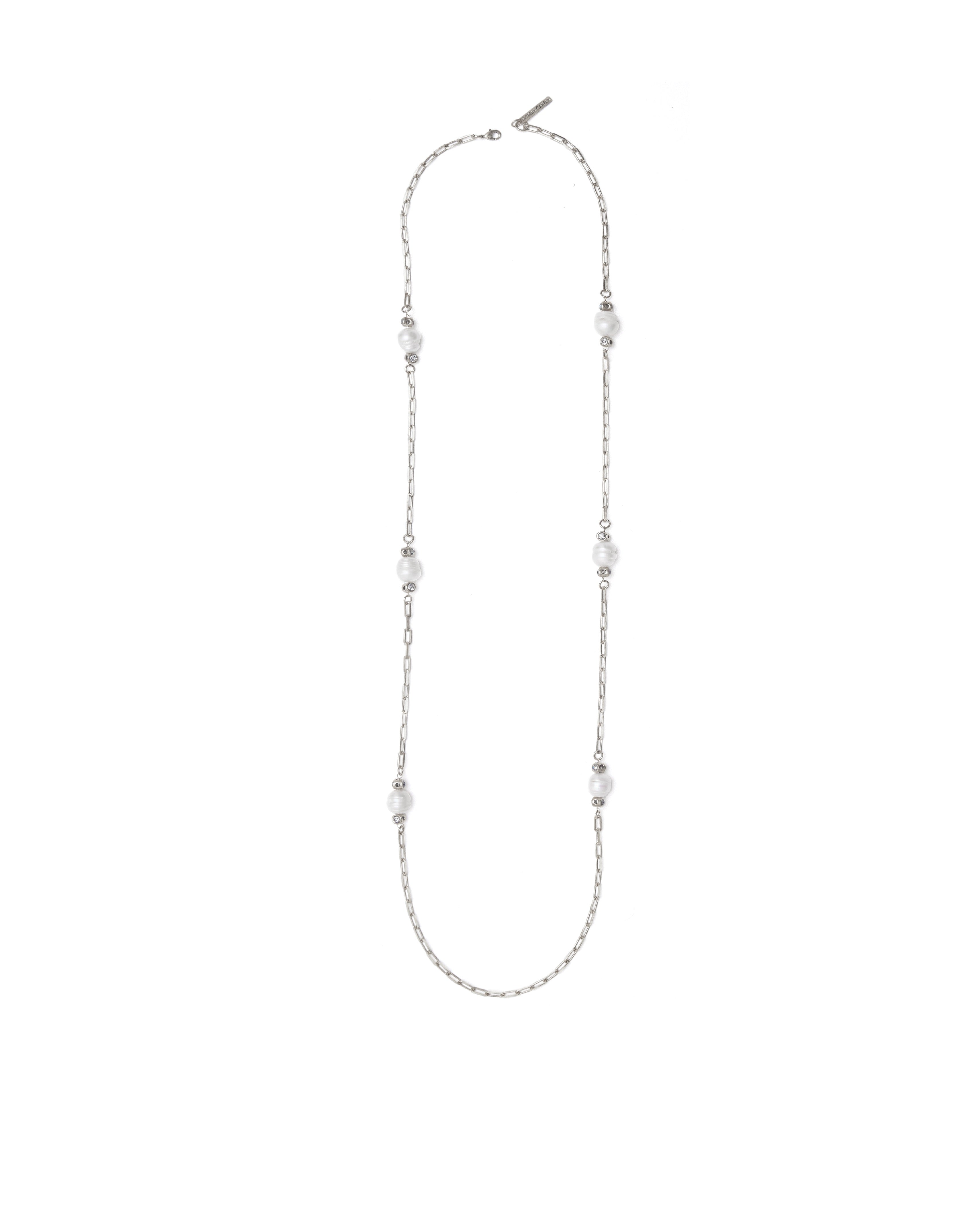 COLAR AURA PÉROLAS CORRENTE 90CM PRATA