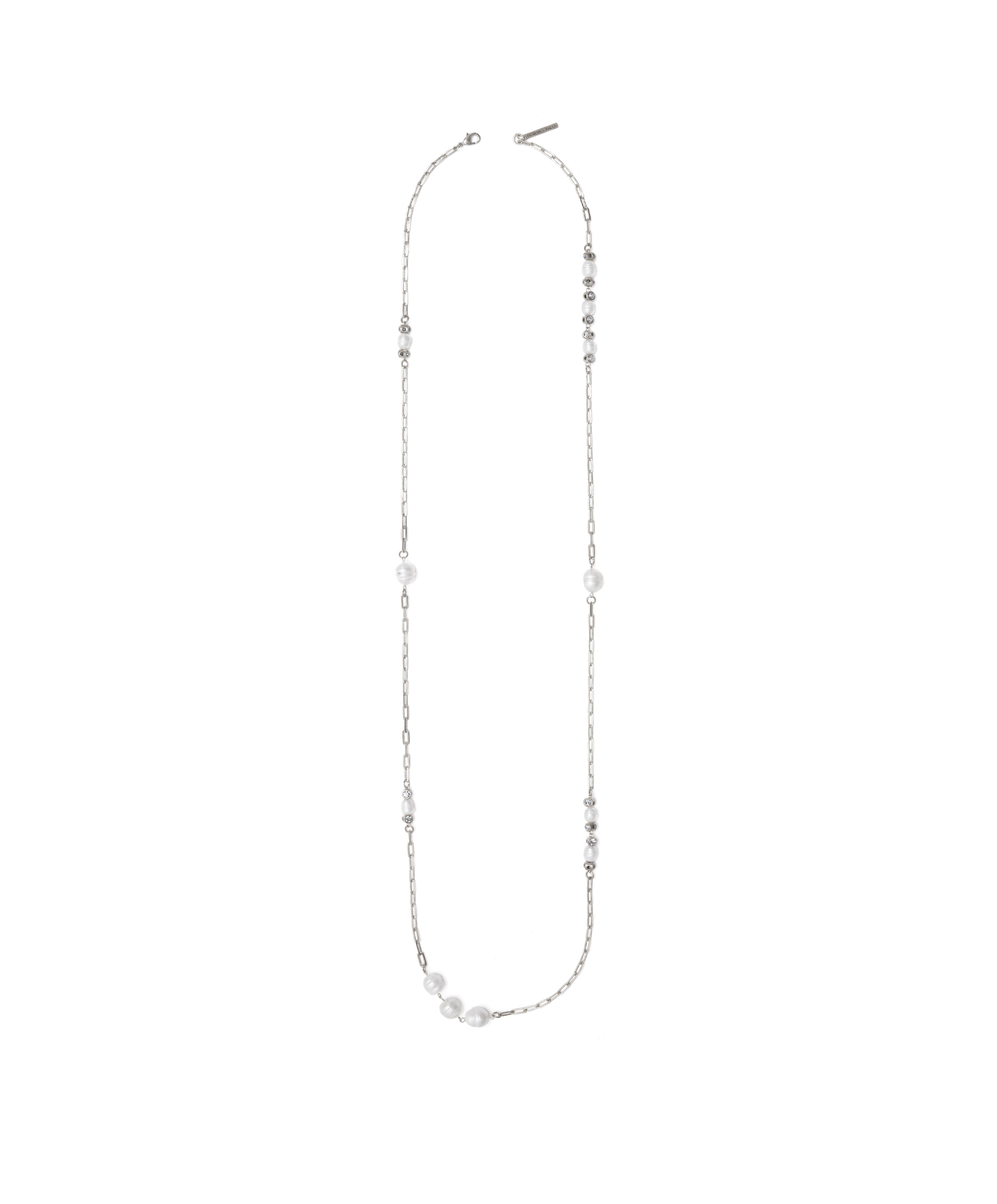 COLAR AURA PÉROLAS ASSIMÉTRICAS 100CM PRATA