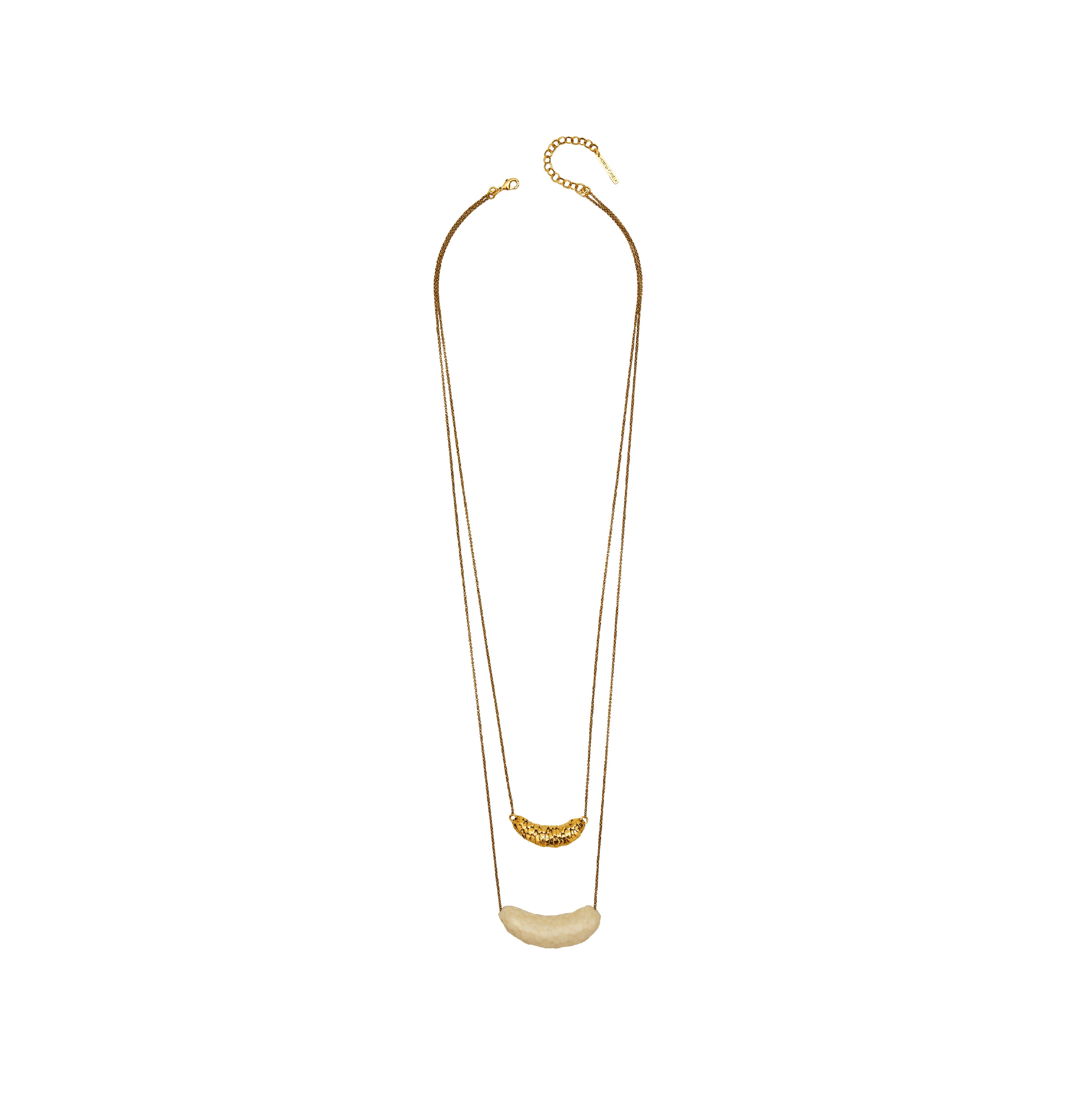 COLAR MARÉ ESCAMAS RESINA METAL DUPLO CORRENTE OFF-WHITE