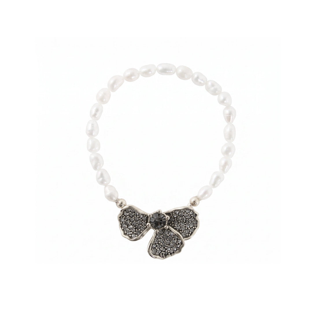 PULSEIRA HIBISCO PÉTALAS PÉROLA PRATA
