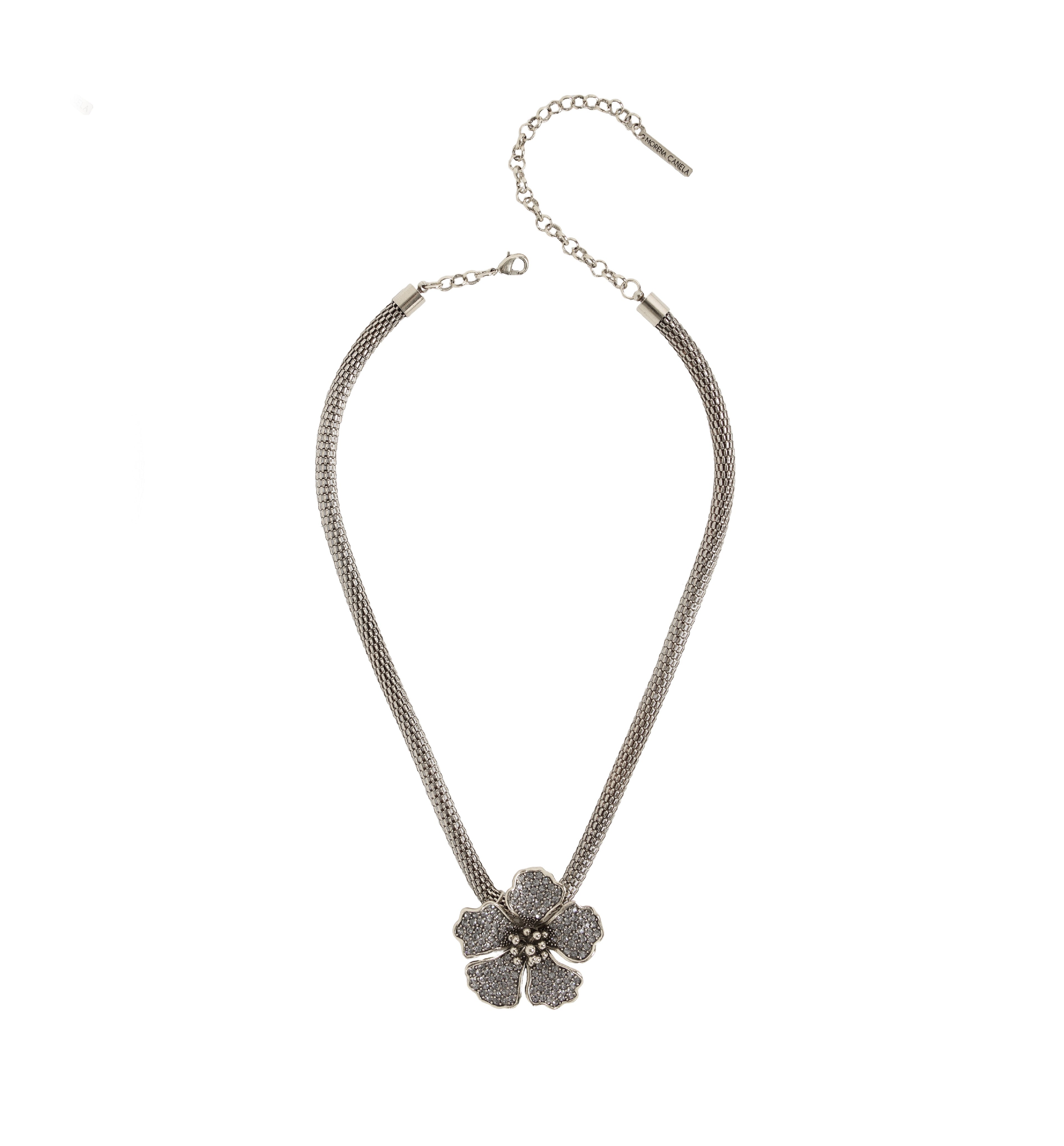 COLAR HIBISCO G CRAVEJADO CORRENTE 40CM PRATA
