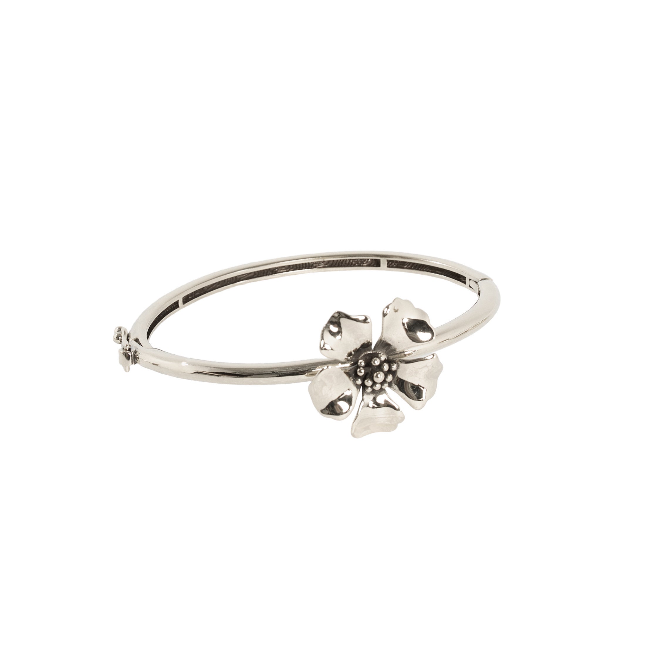 BRACELETE HIBISCO P POLIDO ABRE-FECHA PRATA