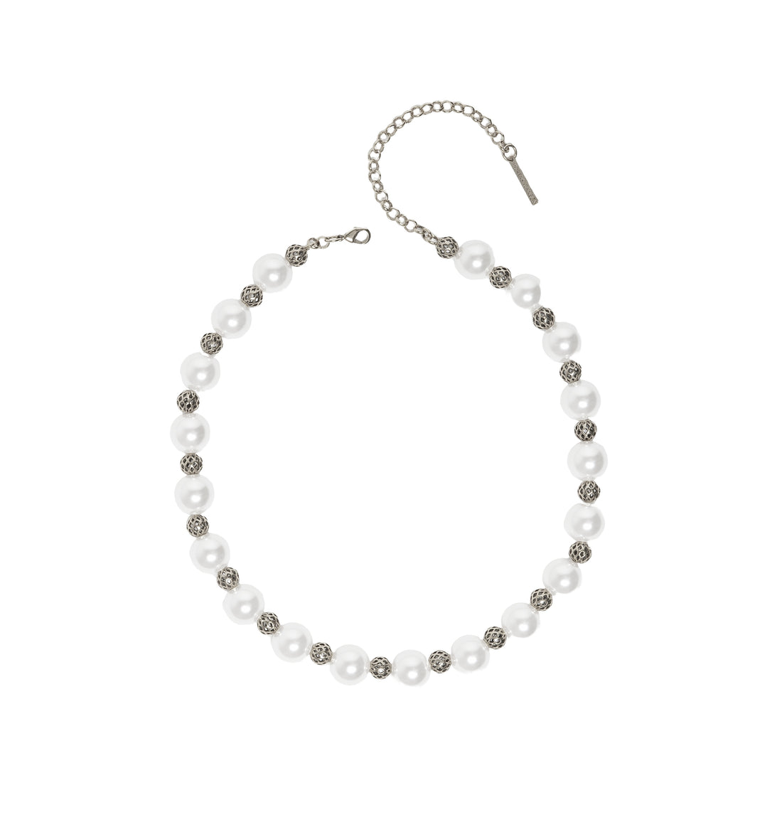 COLAR FOLHAGEM PÉROLA SHELL G BOLA VAZADA PRATA