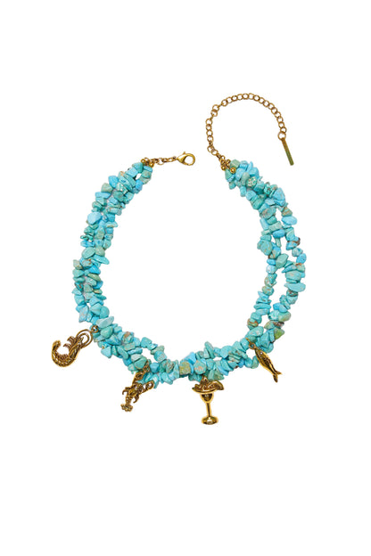 COLAR GINGA DO MAR CASCALHOS PINGENTES OURO