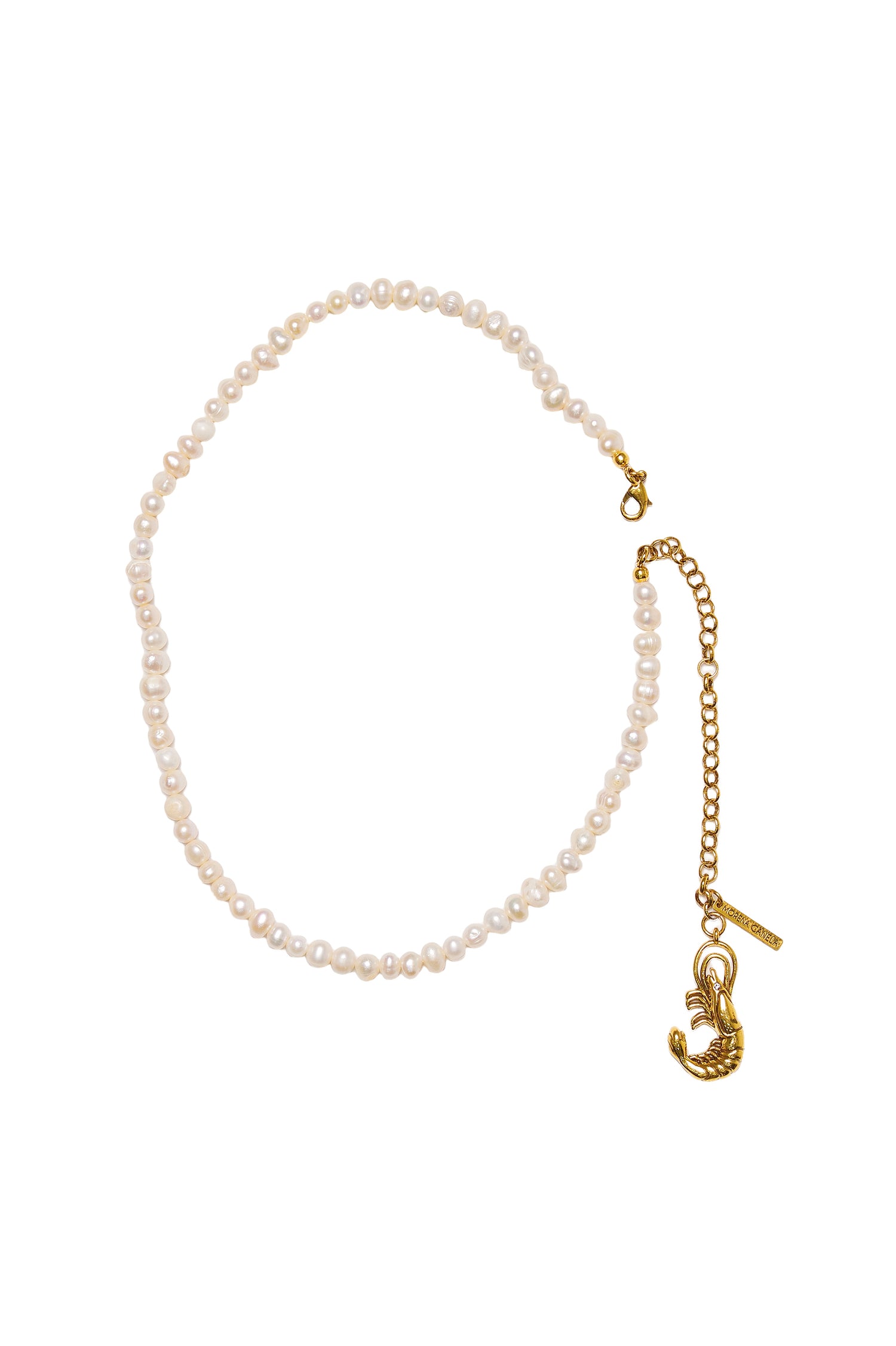 COLAR GINGA DO MAR PÉROLA NATURAL PINGENTE CAMARÃO OURO