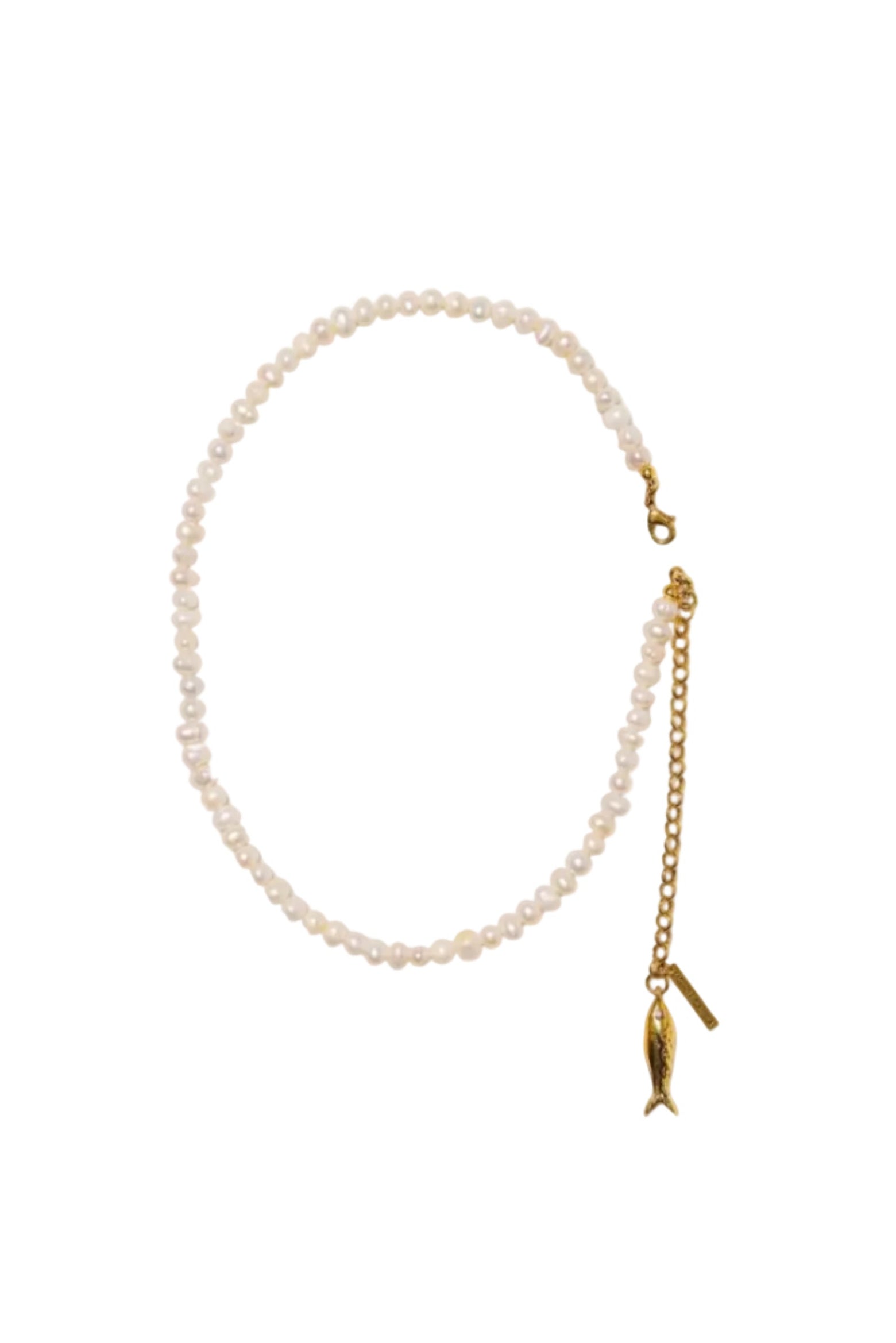 COLAR GINGA DO MAR PÉROLA NATURAL PINGENTE PEIXE OURO