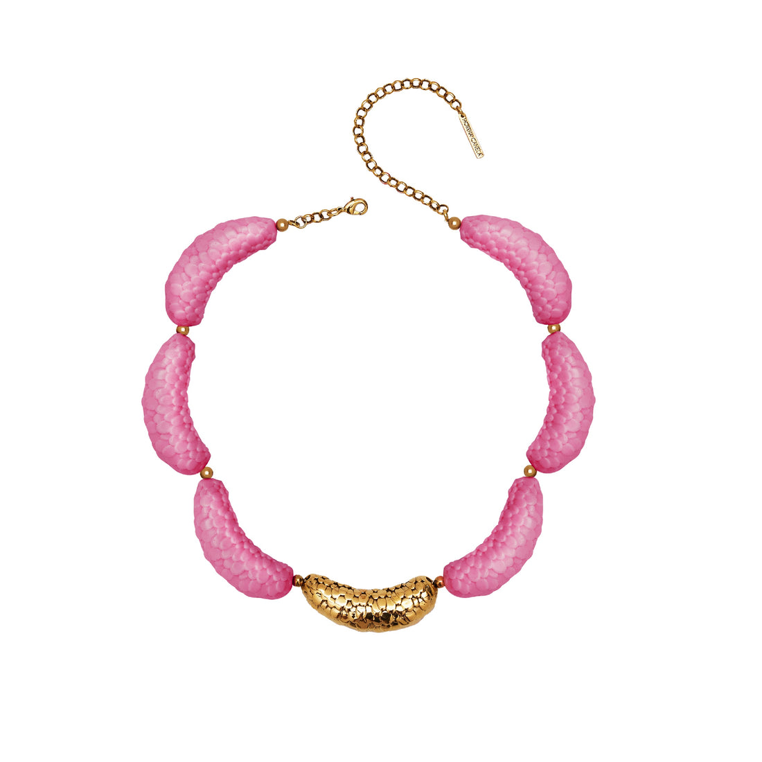 COLAR MARÉ ESCAMAS RESINA METAL CENTRO FUCHSIA