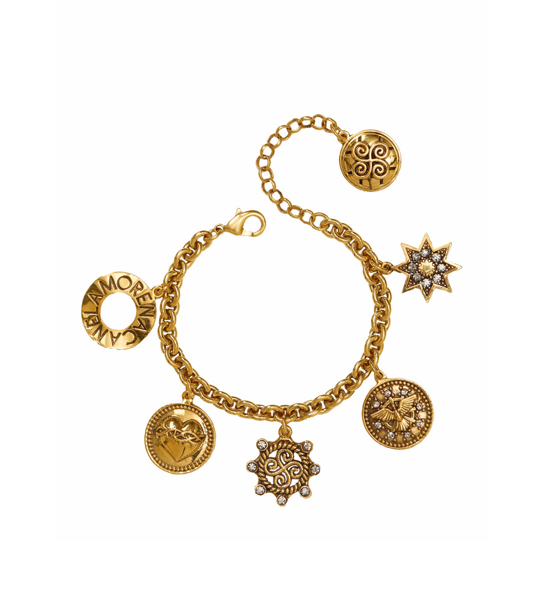 PULSEIRA GUIA CORRENTE MEDALHAS OURO