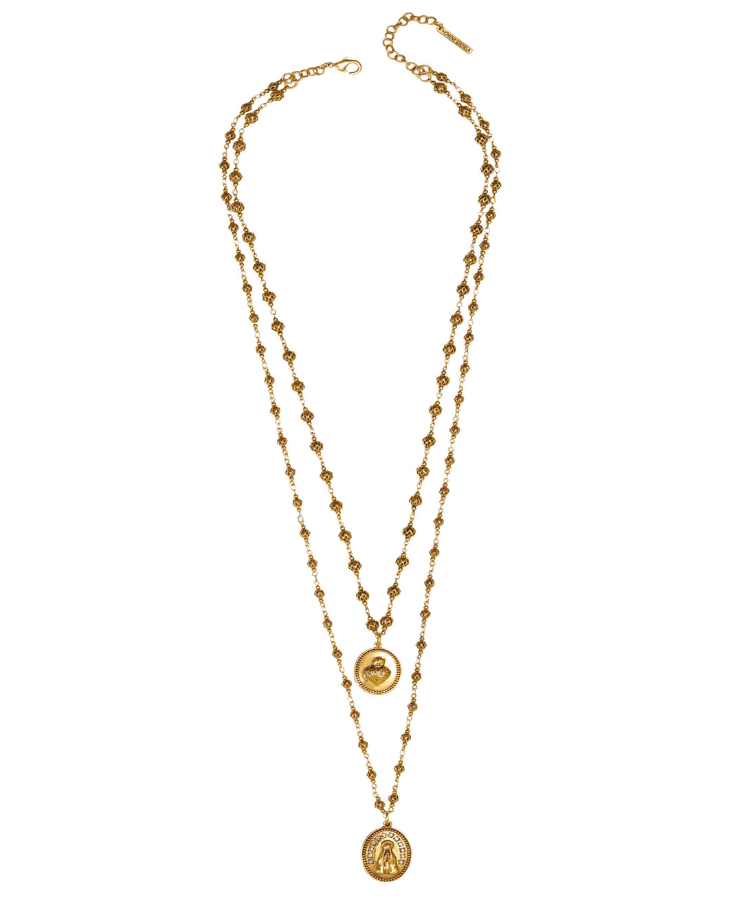 COLAR GUIA CORRENTES DUPLO, NS, IMACULADO CORAÇÃO OURO