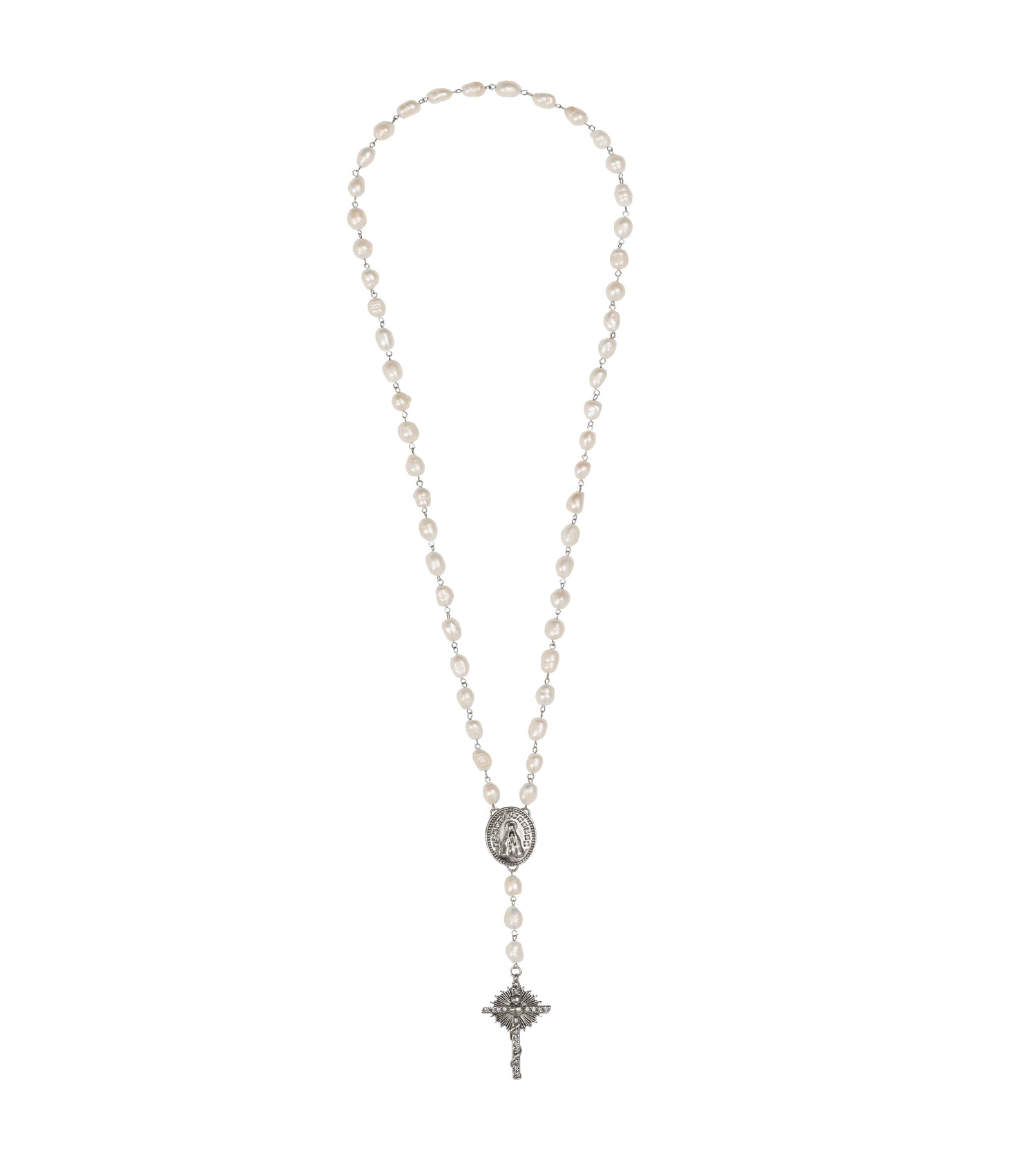COLAR GUIA PÉROLAS NOSSA SENHORA CRUZ PRATA