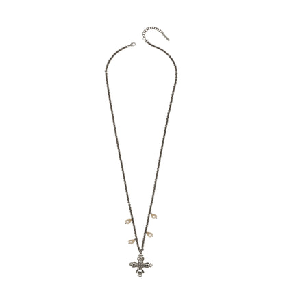 COLAR GUIA CORRENTE CRUZ, PÉROLAS LONGO PRATA