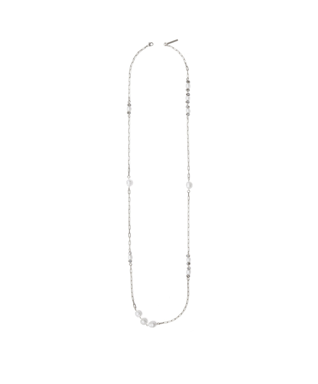 COLAR AURA PÉROLAS ASSIMÉTRICAS 100CM PRATA