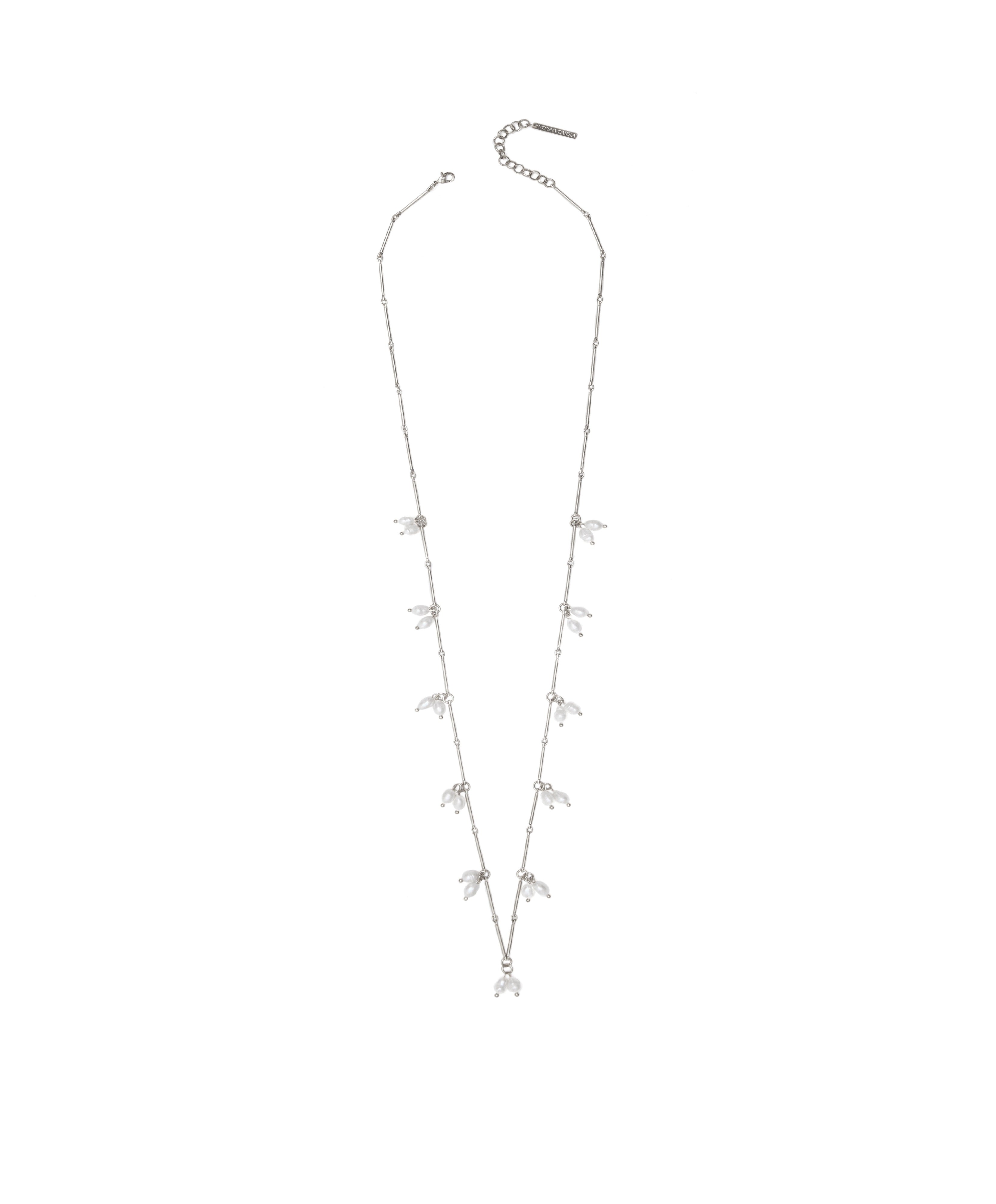 COLAR AURA CORRENTE PALITO PÉROLAS 80CM PRATA