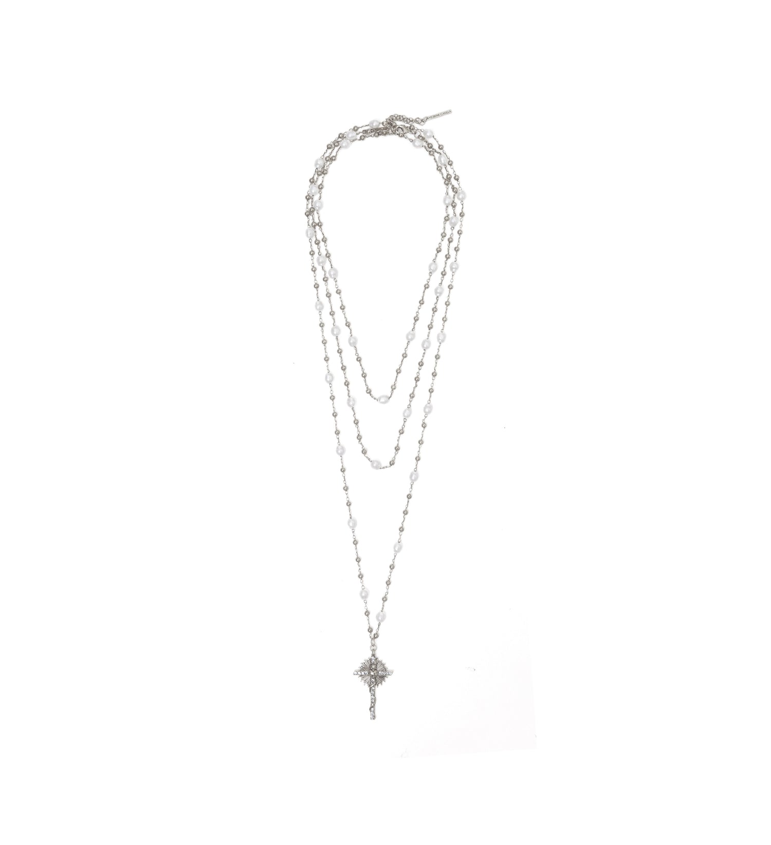 COLAR AURA CRUCIFIXO 80CM + COLAR 100CM 2EM 1 PRATA