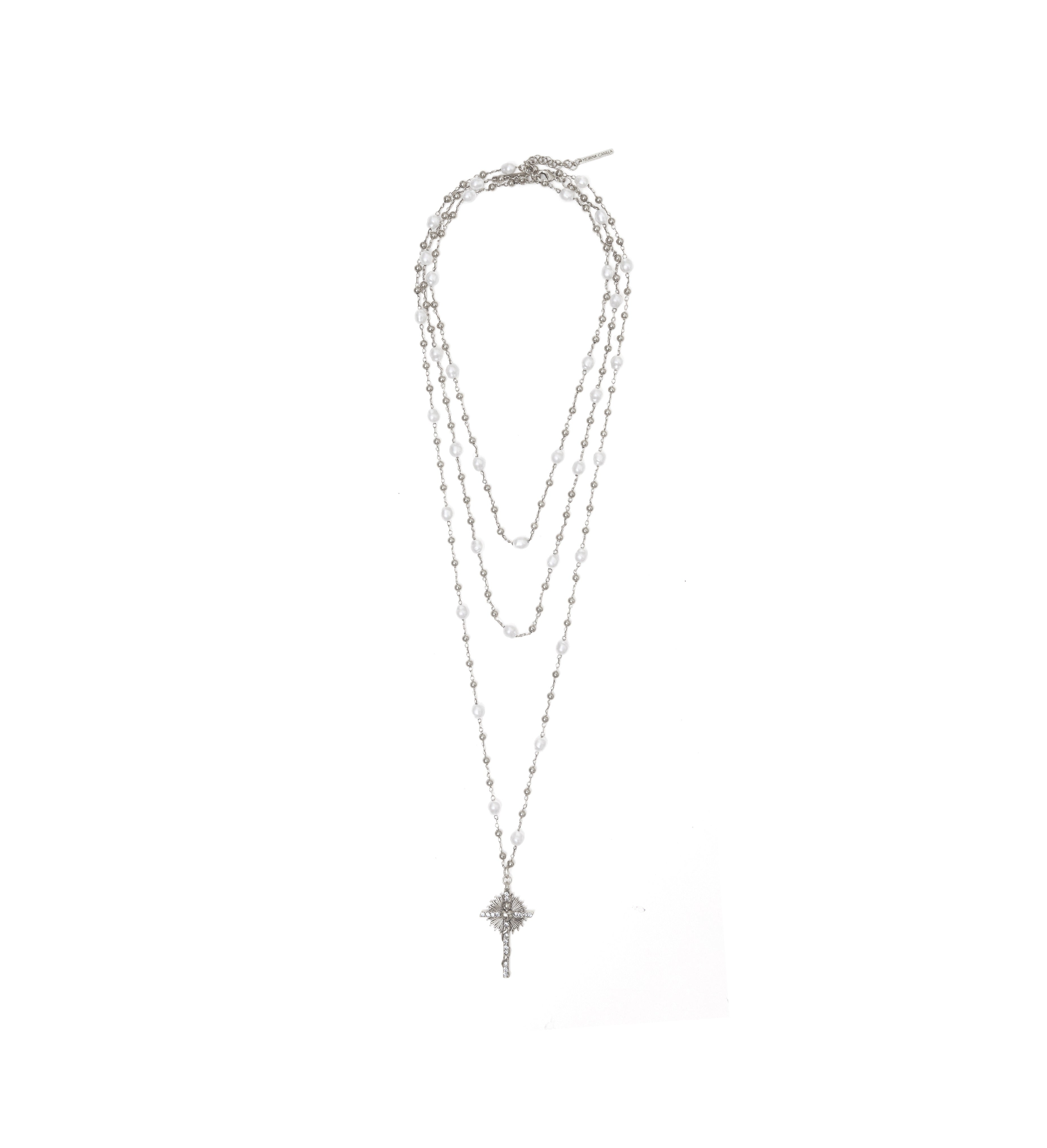 COLAR AURA CRUCIFIXO 80CM + COLAR 100CM 2EM 1 PRATA