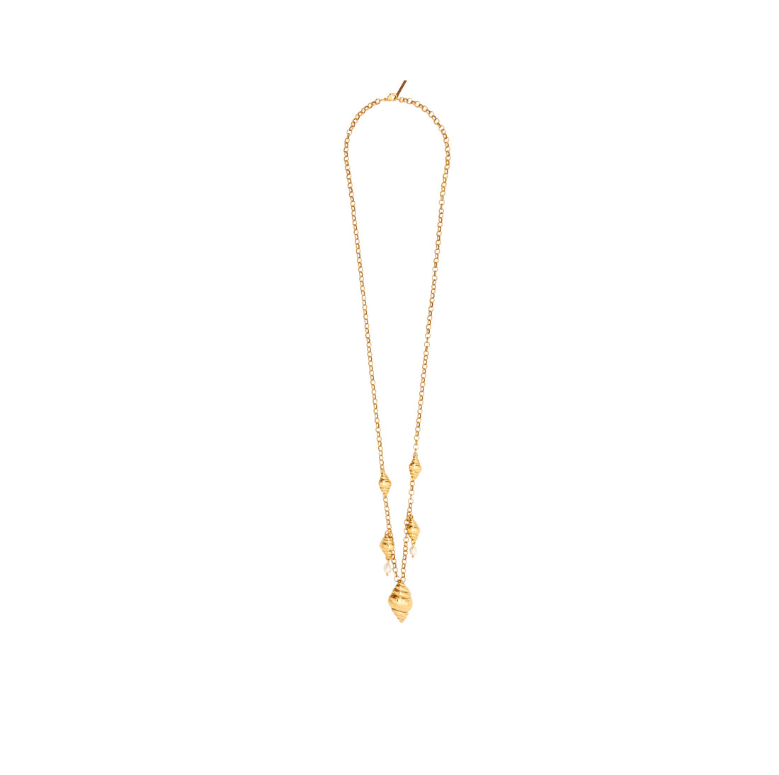 COLAR MARÉ CONCHAS CORRENTE PÉROLAS 80CM OURO