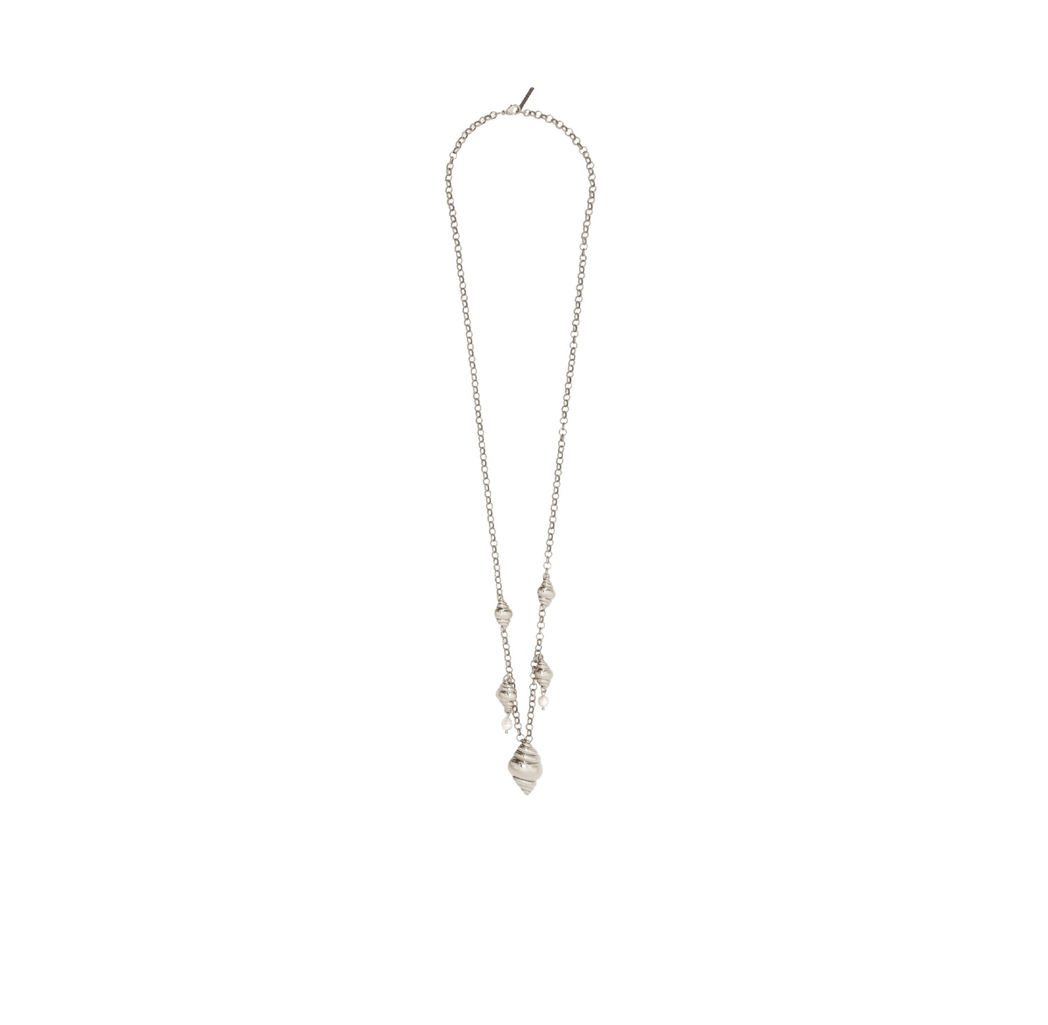 COLAR MARÉ CONCHAS CORRENTE PÉROLAS 80CM PRATA