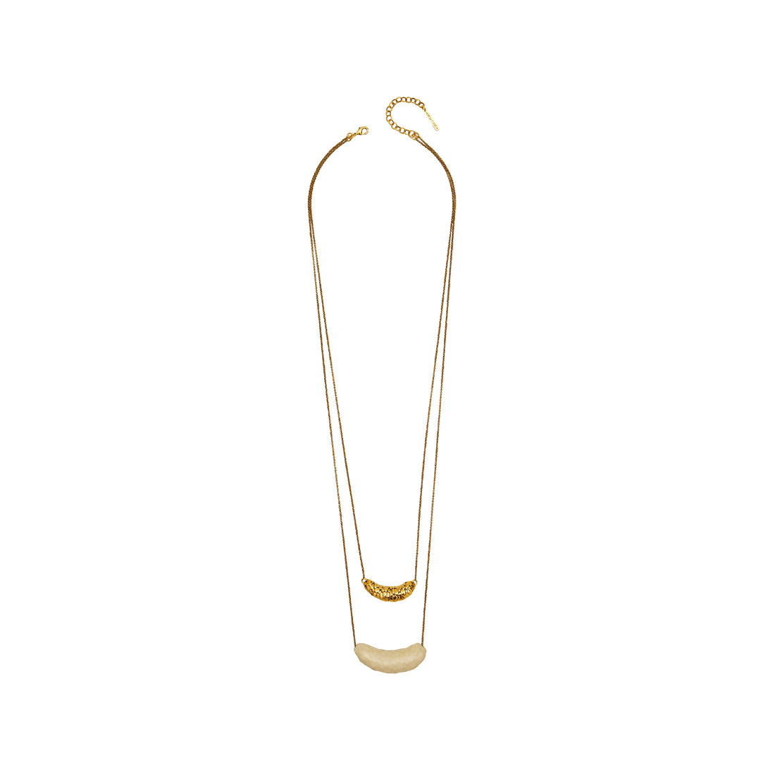 COLAR MARÉ ESCAMAS RESINA METAL DUPLO CORRENTE OFF-WHITE