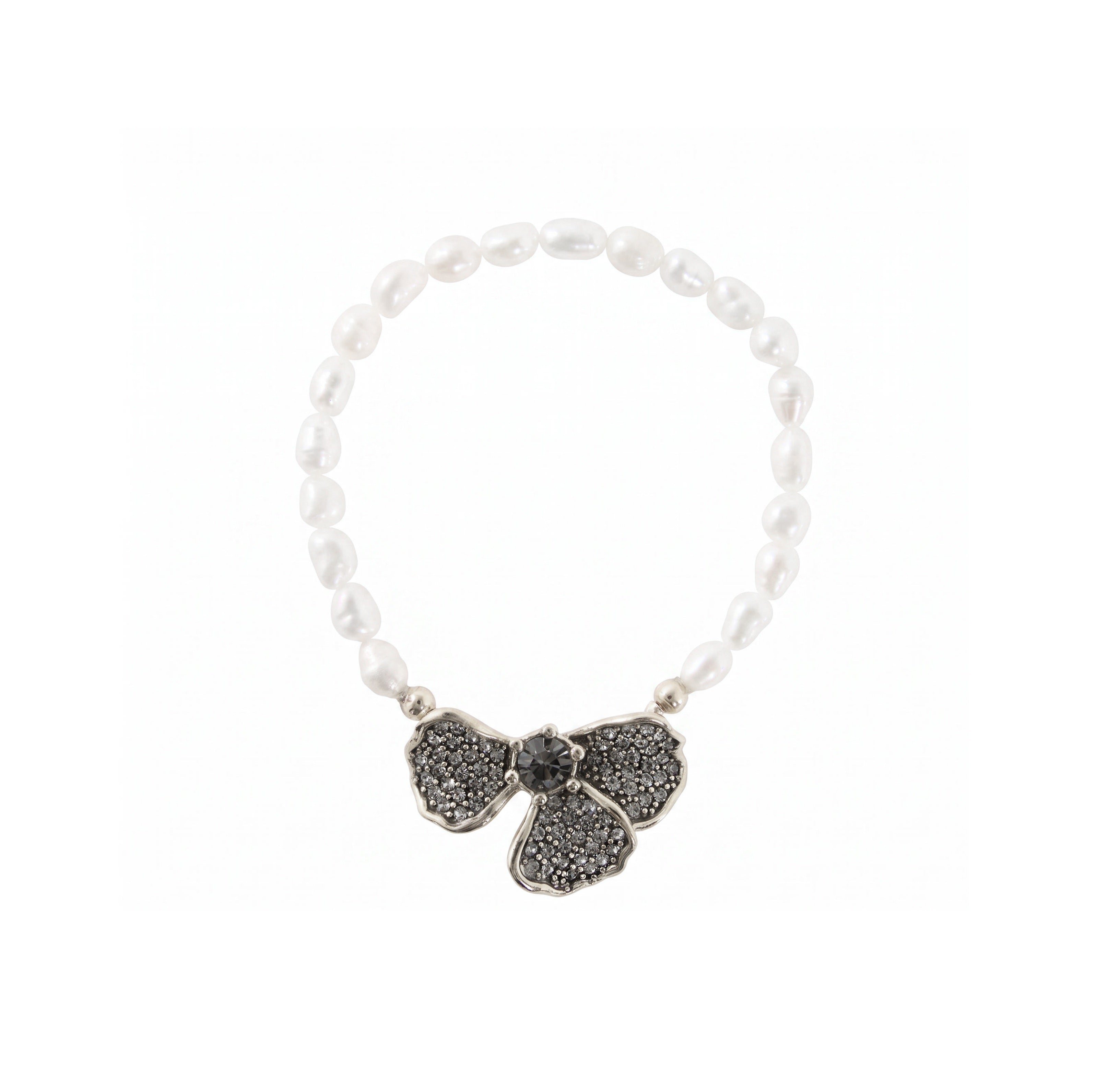 PULSEIRA HIBISCO PÉTALAS PÉROLA PRATA