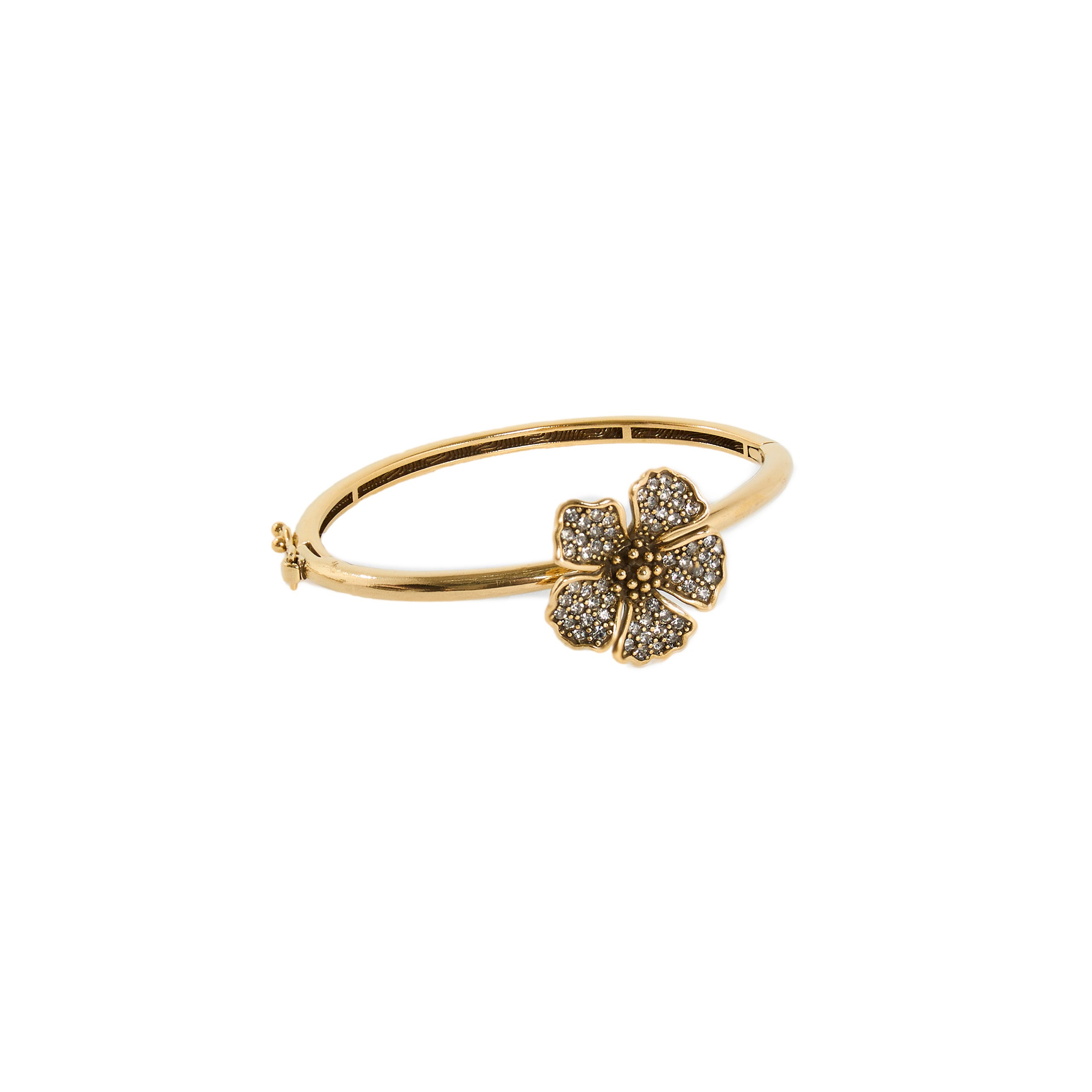 BRACELETE HIBISCO P CRAVEJADO ABRE-FECHA OURO