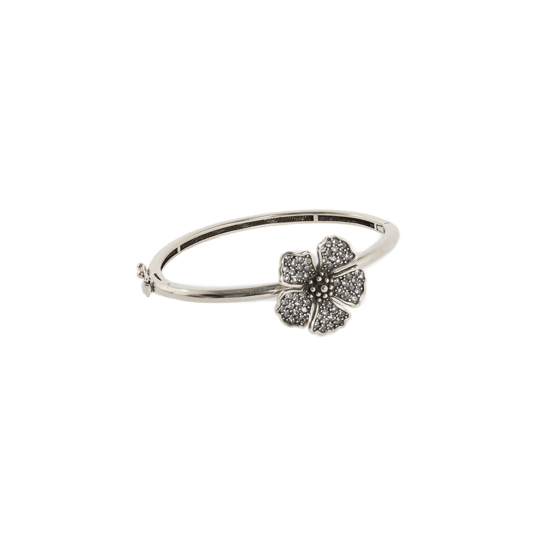 BRACELETE HIBISCO P CRAVEJADO ABRE-FECHA PRATA