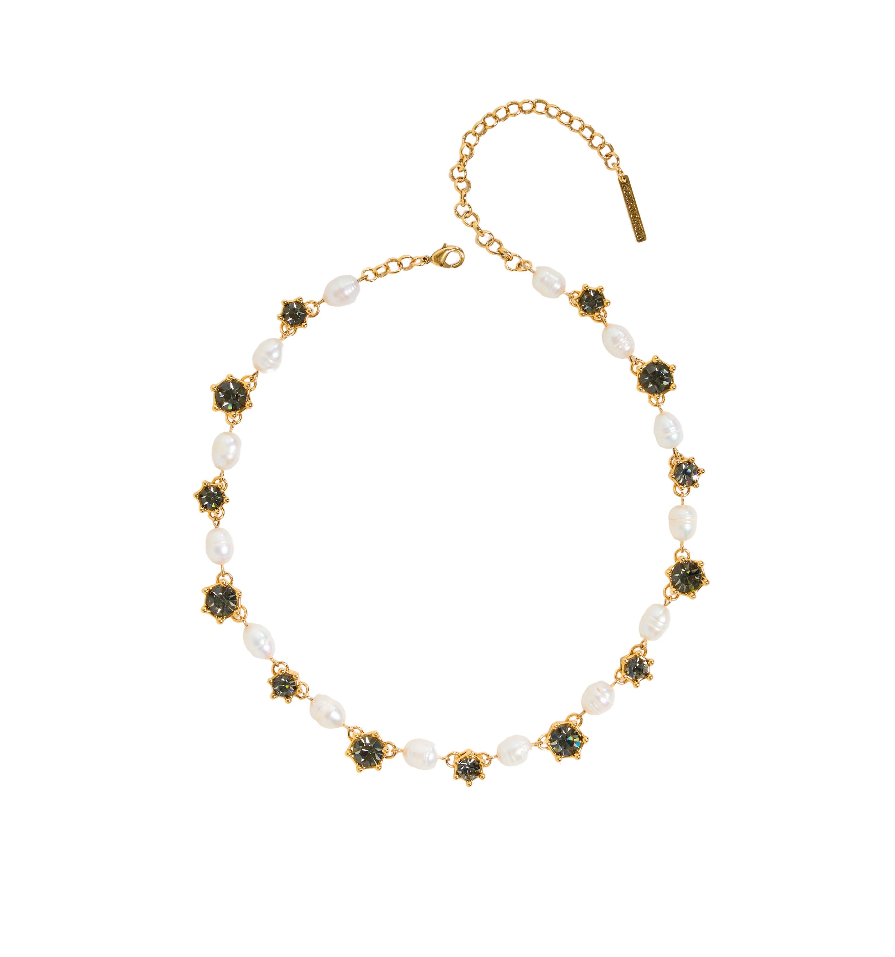 COLAR HIBISCO RIVIERA CONCEITO PÉROLAS STRASS OURO