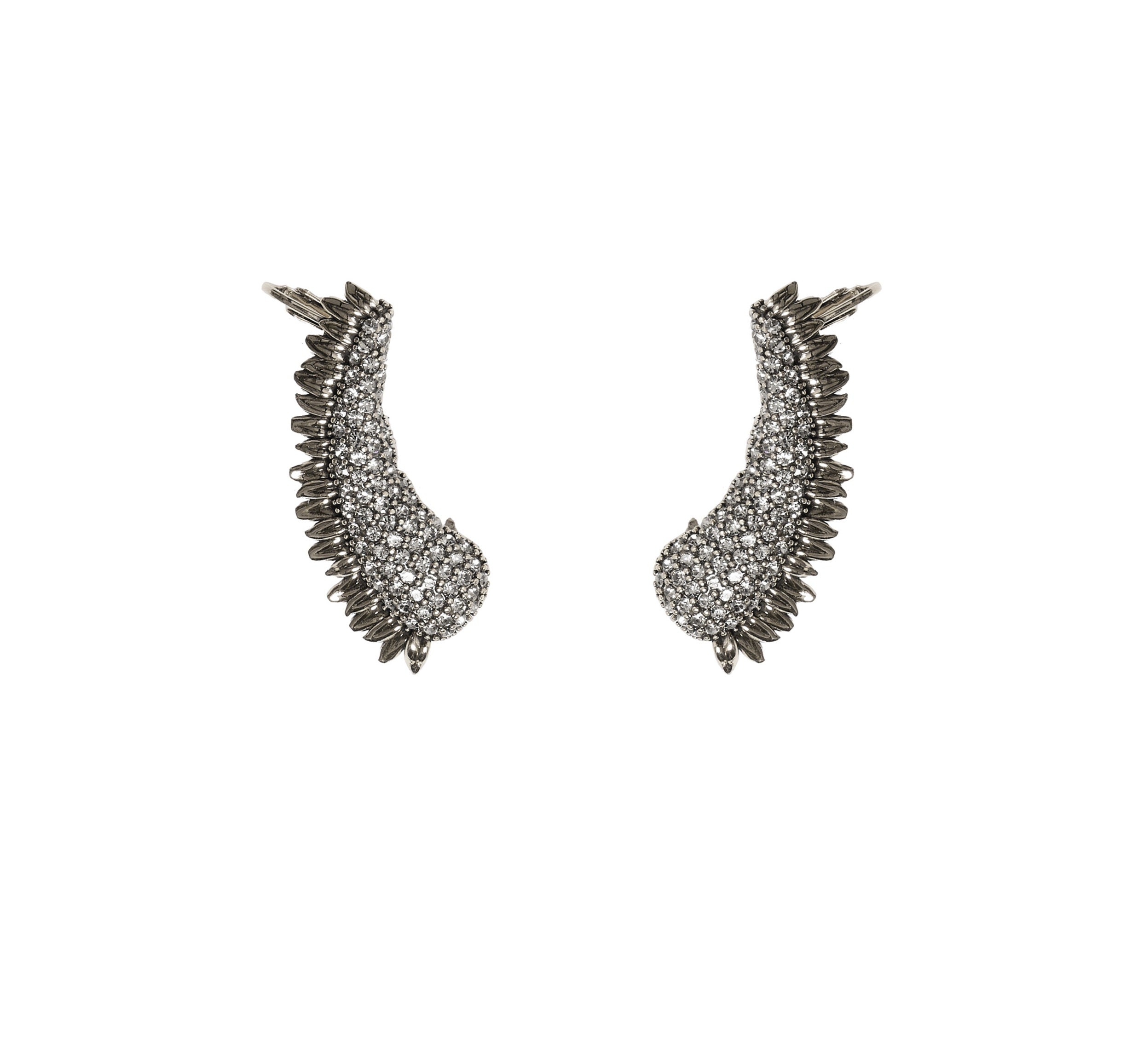 EARCUFF GIRASSOL PÉTALAS CRAVEJADO PRATA