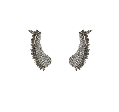 EARCUFF GIRASSOL PÉTALAS CRAVEJADO PRATA