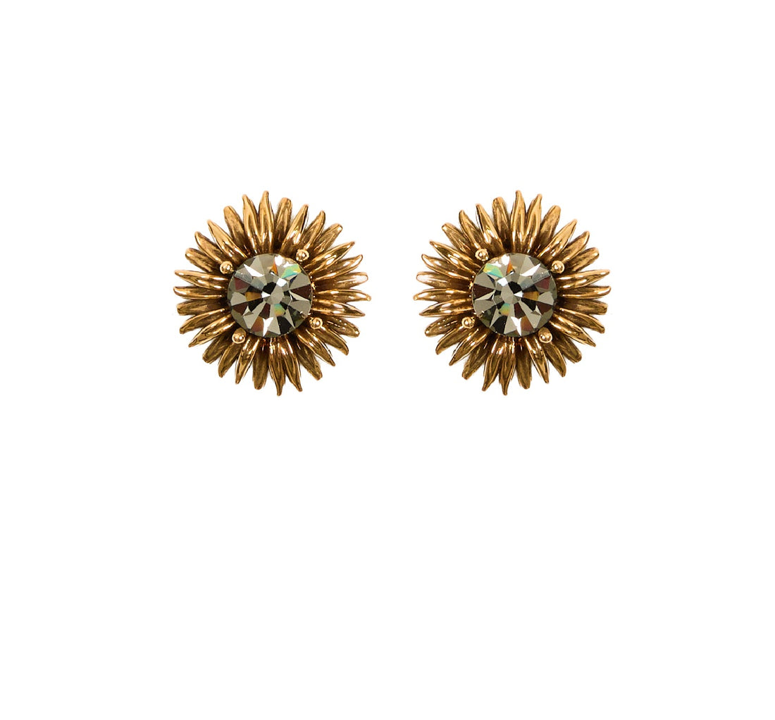BRINCO GIRASSOL P BOTÃO STRASS OURO