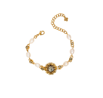 PULSEIRA GIRASSOL P BOTÃO STRASS PÉROLAS OURO