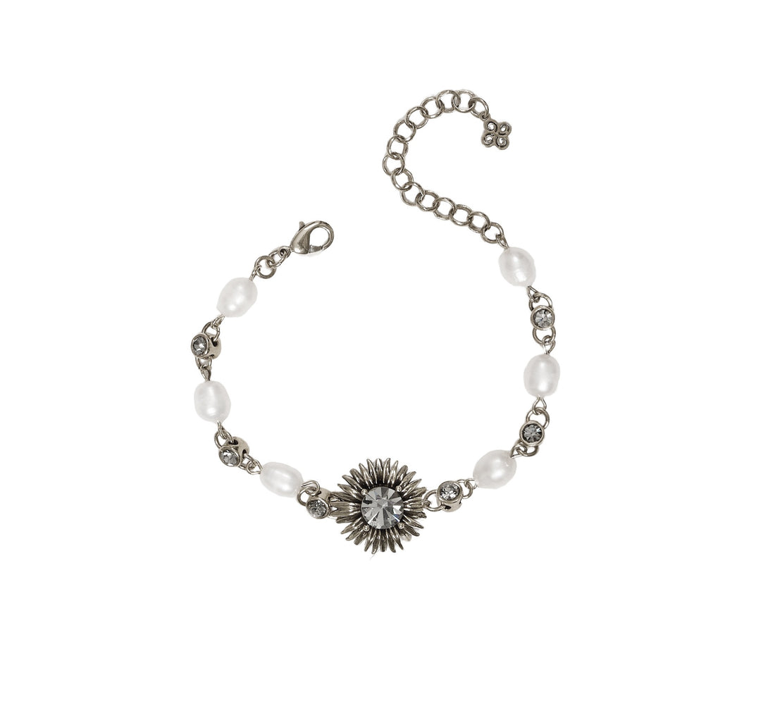 PULSEIRA GIRASSOL P BOTÃO STRASS PÉROLAS PRATA